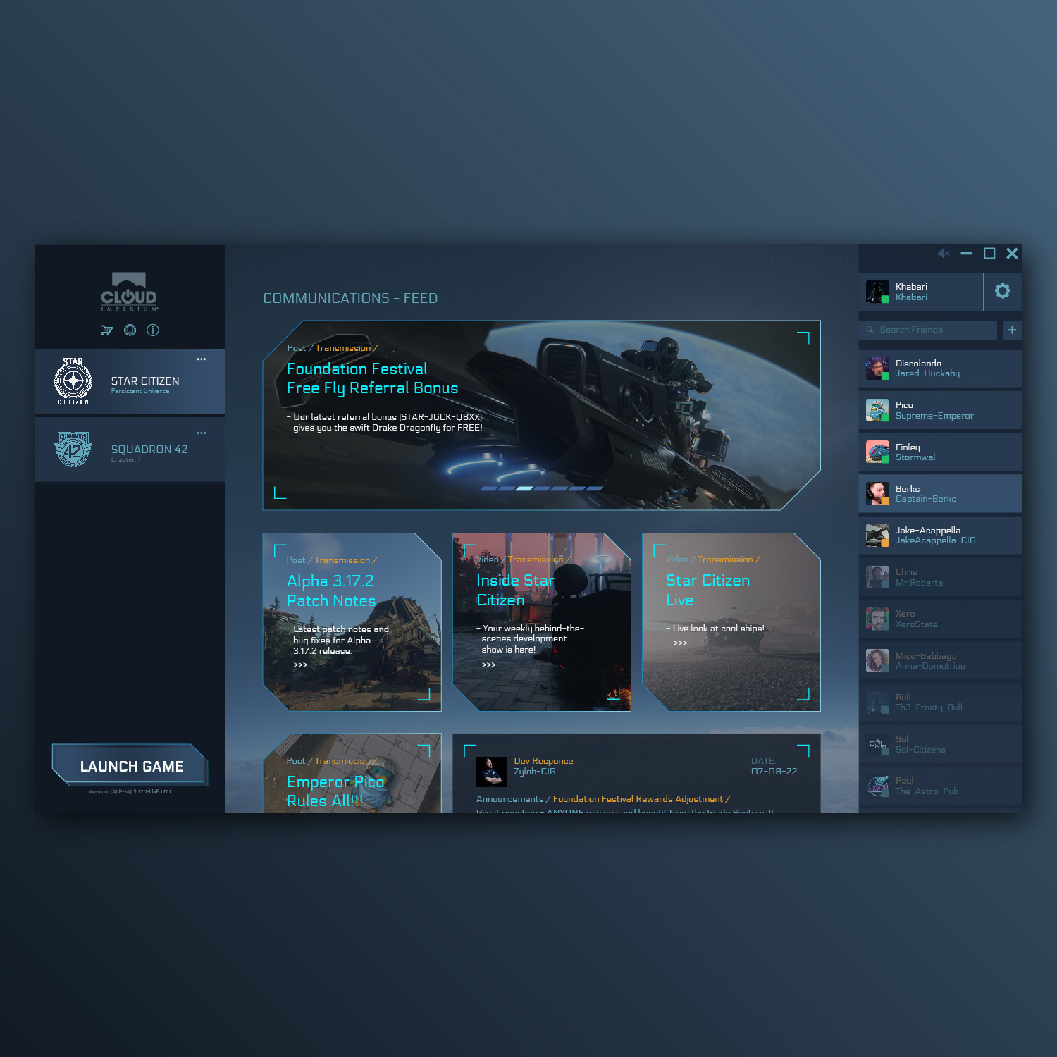 Star Citizen Launcher Redesign Screen